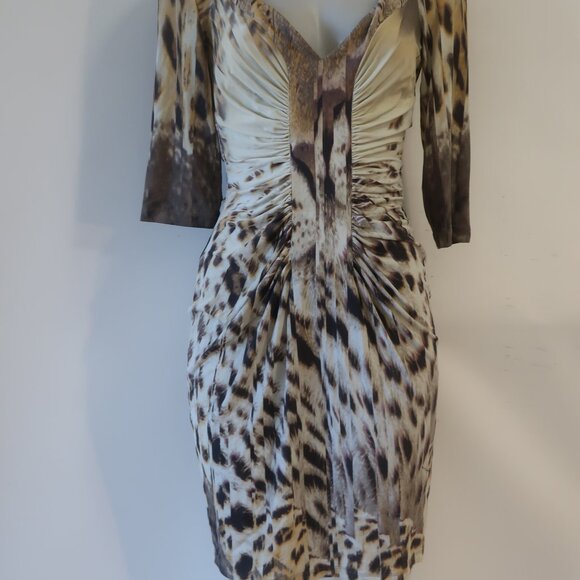 Womens Roberto Cavalli Tan, Brown Print Dress 44/US 8 - Picture 2 of 9